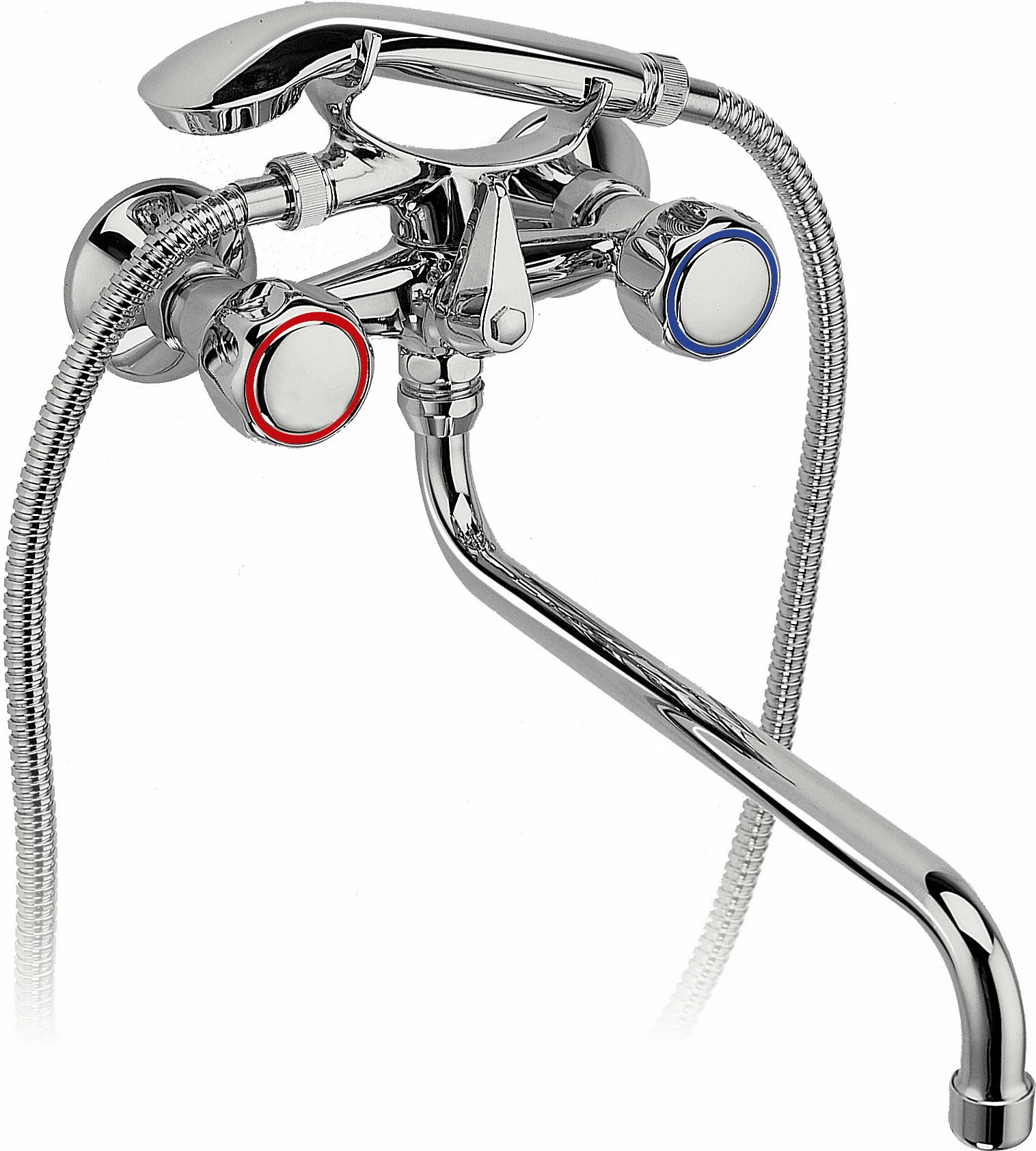 Rubinet vaske Ferro Standard BST11A, montim n’mur, 2-lever, me dush, Krom