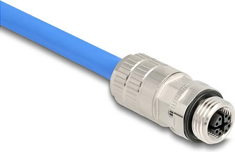 Konektor industrial DeLOCK 86056, M12 femër i drejtë, IP67, AWG 22-26, PoE++, i zi/inoks