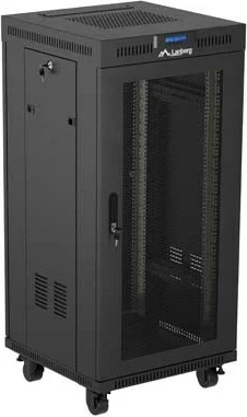 Kabinet rack LANBERG 19" 24U 600x600, standing, dyer të perforuara, me rrota, i zi