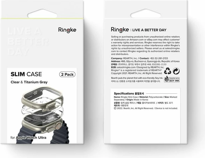 Mbështjellës Ringke Slim për Apple Watch Ultra 49mm, 2 copë, Transparent & Titanium