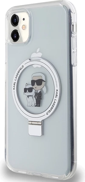 Mbështjellës Karl Lagerfeld KLHMN61HMRSKCH për iPhone 11/XR 6.1", me unazë Ring Stand, MagSafe, Bardhë