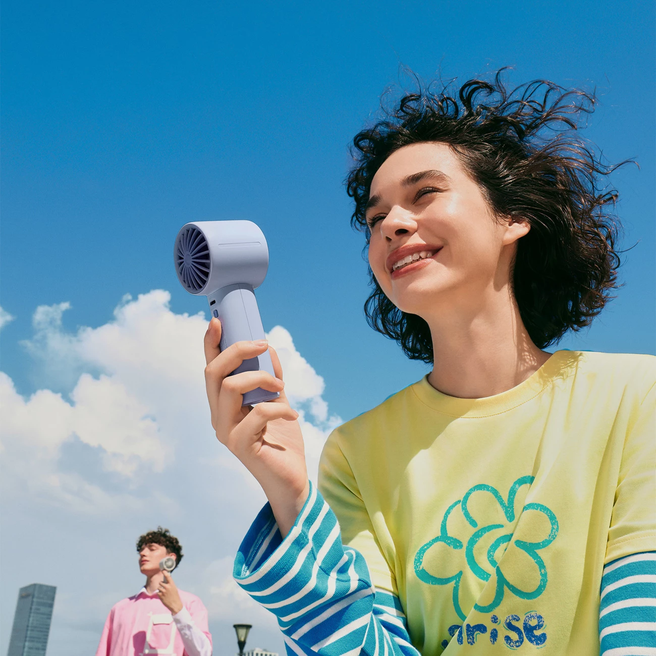 Ventilator dore Jisulife Handheld Fan 10, bateri 4000mAh, USB-C, blu, set me kabllo USB-C dhe litar