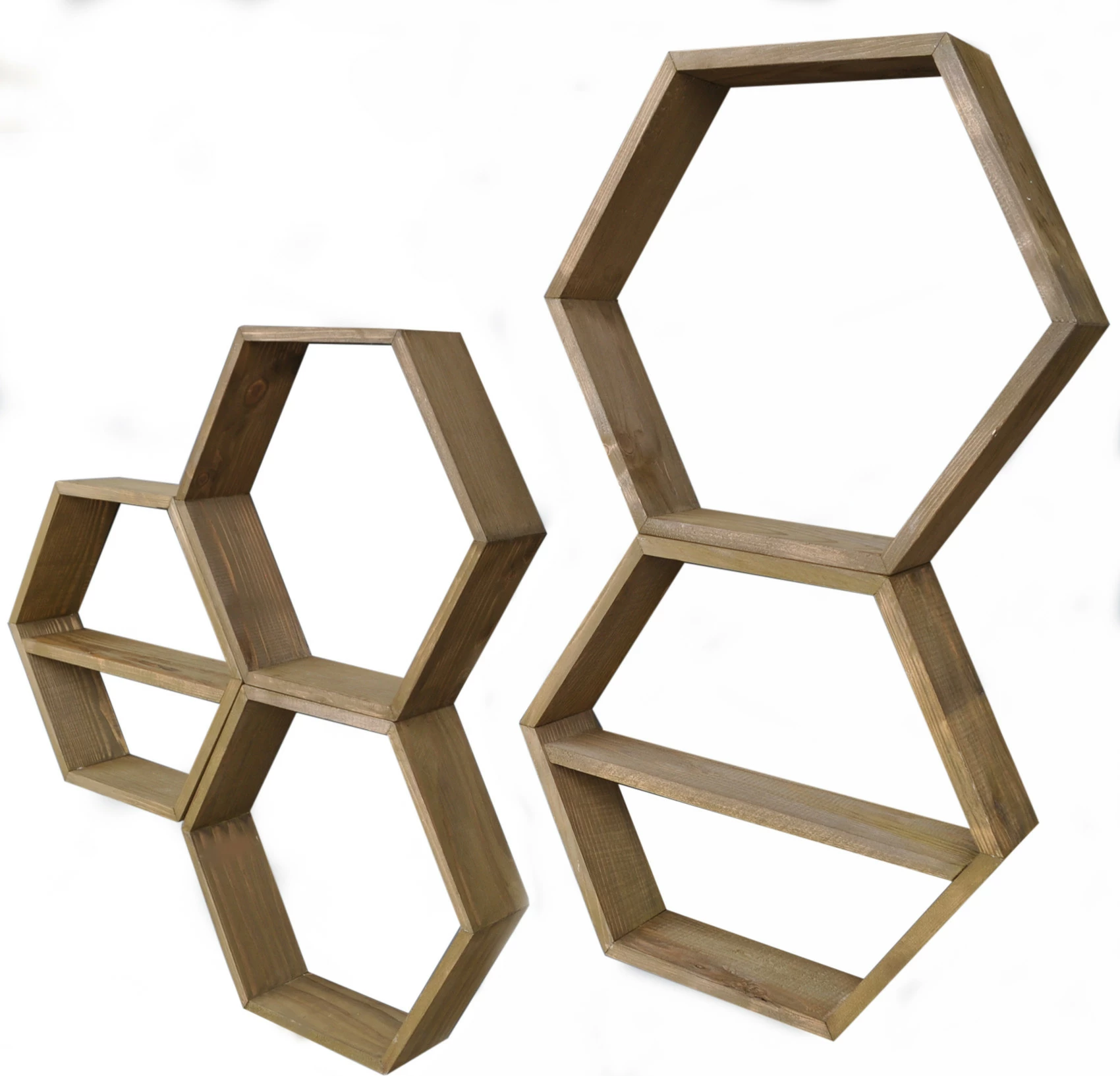 Raft muri prej druri, model gjashtëkëndësh, ngjyrë arre, 5 copë, Hanah Home Hex003