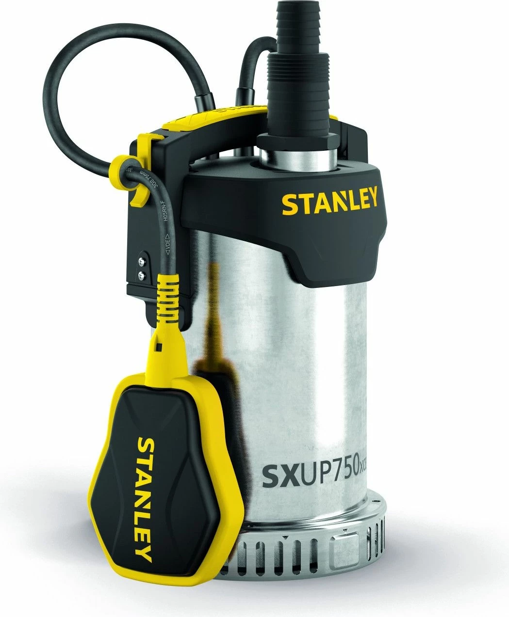 Pompë uji zhytëse Stanley SXUP750XCE, 750W, për ujë të pastër, çelik inox, me flotues, e zezë/verdhe