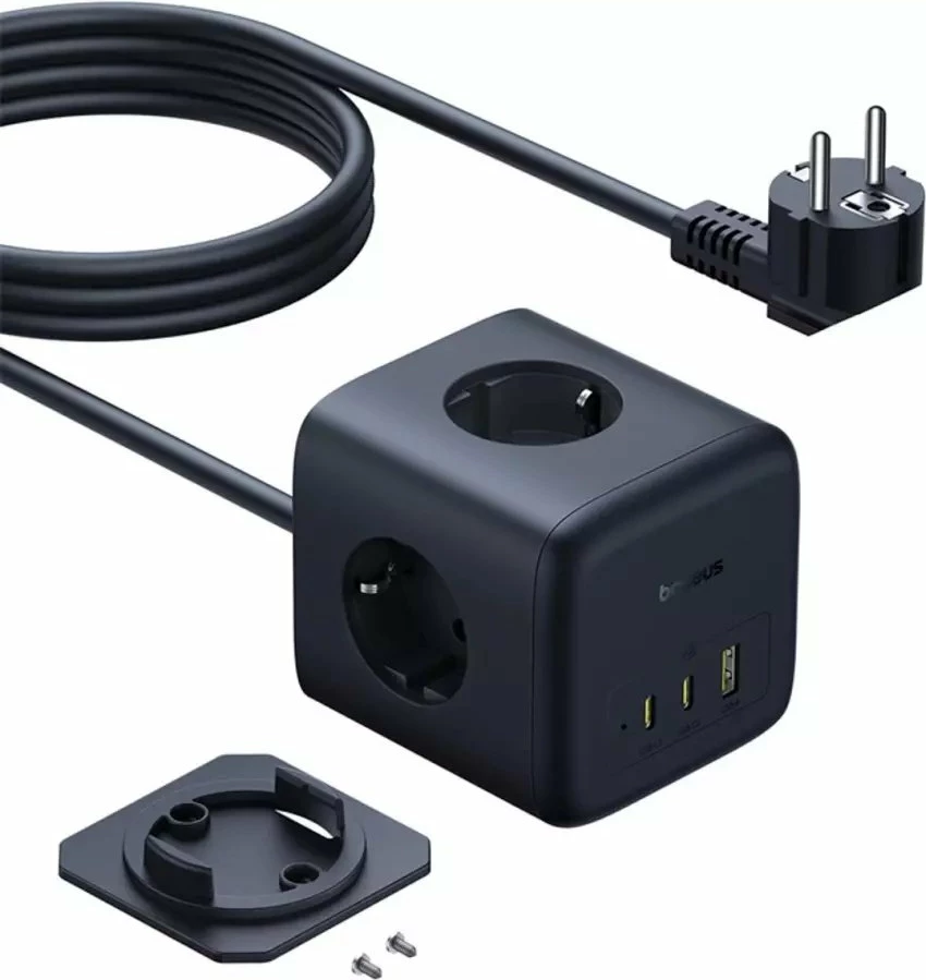 Zgjatues rryme Baseus EnerFill FA11 67W, 3 prizë Schuko + 2x USB-C + 1x USB-A, kabllo 1.5 m, i zi