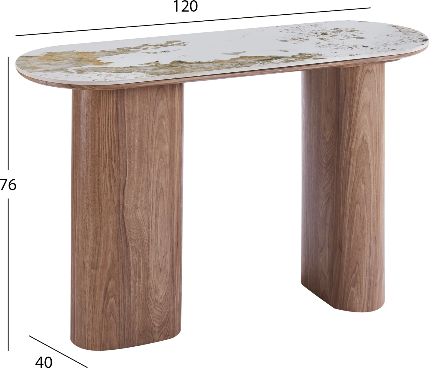 Konsolë MARBLEX, sipërfaqe qeramike Pandora, këmbë MDF ngjyrë arre, 120x40x76 cm