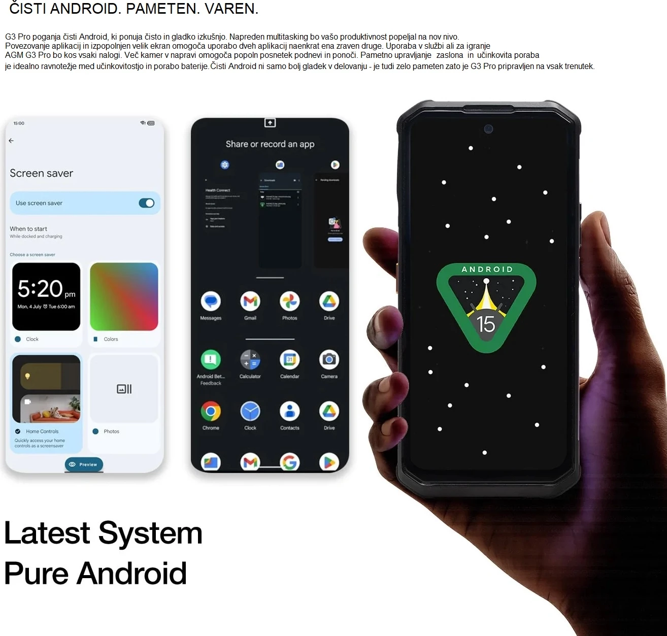 Celular AGM G3 Pro 12GB (+12GB) RAM / 512GB, kamerë termike, bateri 10000 mAh, zi/gri