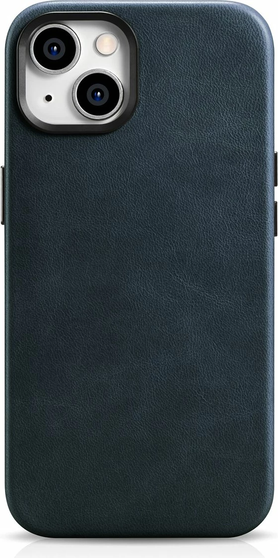 Mbështjellës lëkure iCarer Oil Wax Premium për iPhone 14 Plus me MagSafe, Kaltër e errët