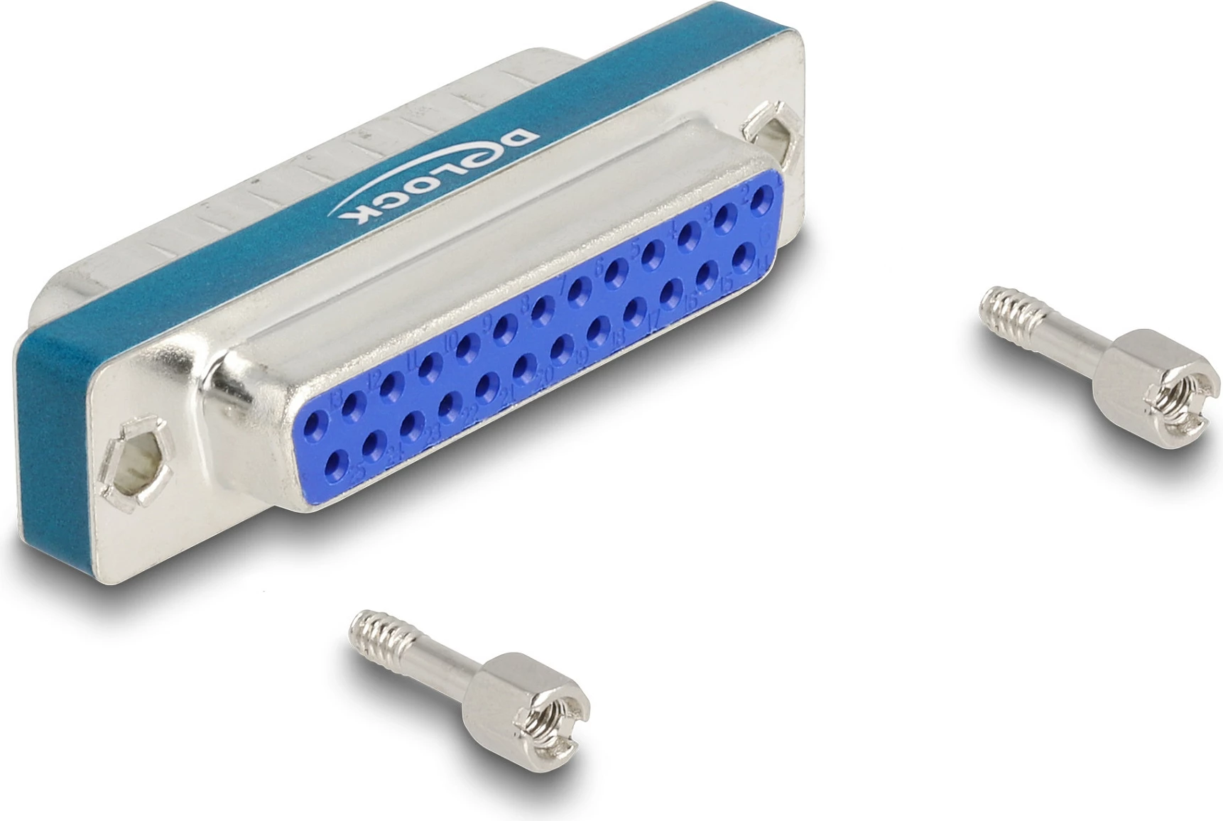 Adapter filtër EMI/HF DeLOCK D-Sub 25-pin mashkull në femër, low-pass induktiv, blu/argjend