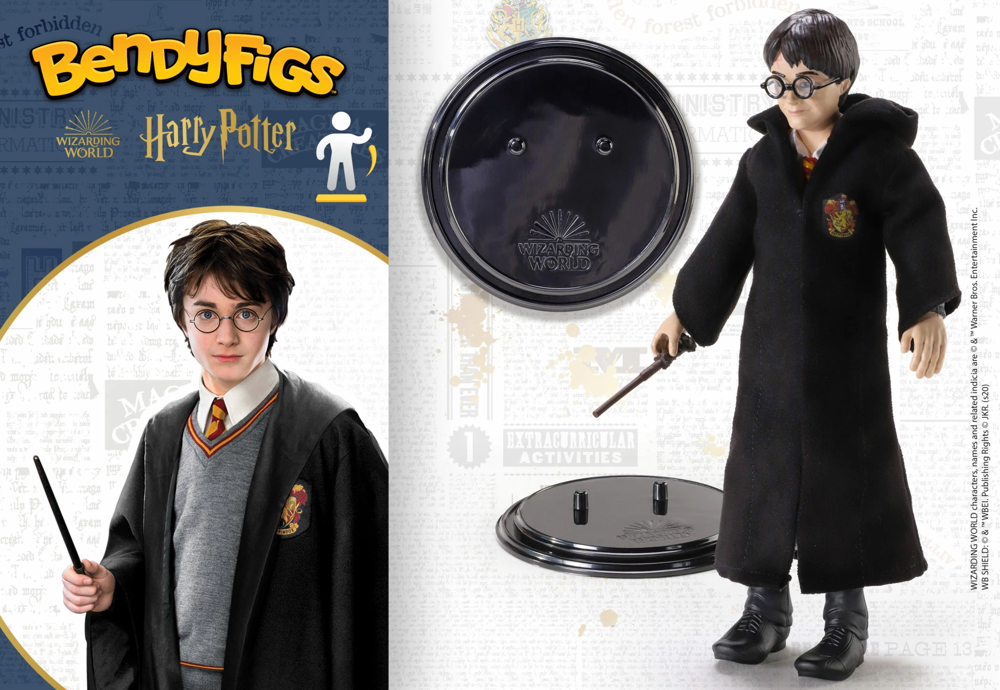 Figurinë e artikuluar Noble Collection Bendyfigs Harry Potter 19 cm me bazë