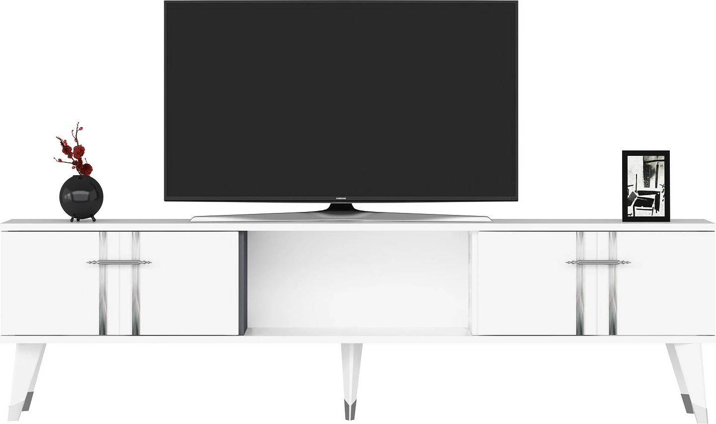 Komodë për TV Skye Decor, e bardhë, argjend