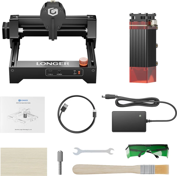 Gravues lazer Longer Ray5 Mini 2.5W, zonë pune 130×140mm, Wi‑Fi/USB, set me aksesorë, i zi