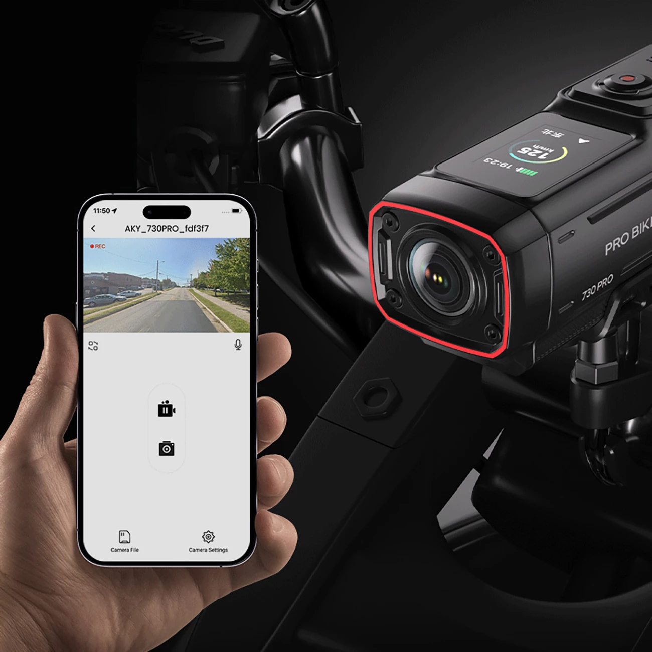 Kamerë sportive AKEEYO 730Pro 4K me montim në timon, GPS, EIS, Wi‑Fi, 3500 mAh, e zezë