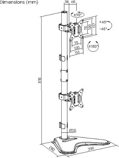 Mbajtës monitori EQUIP Tischfuß, për 2 monitorë 17"-32", VESA 75x75-100x100, 9 kg, i zi