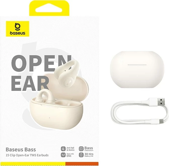 Kufje Baseus Bass 15 Clip Open Ear, True Wireless Stereo (TWS), Bluetooth, Bardhë