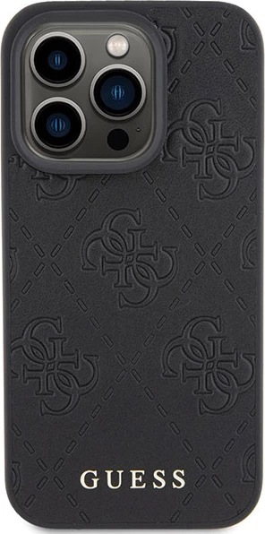Mbështjellës Guess Leather 4G Stamped për iPhone 15 Pro, i zi