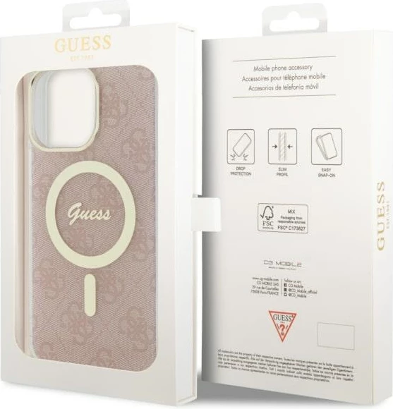 Mbështjellës Guess 4G MagSafe për iPhone 14 Pro Max, rozë