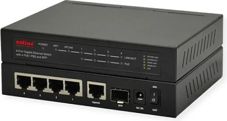 Switch ROLINE 21.14.3524, 5-Port Gigabit, 4x PoE, 1x SFP (MiniGBIC), metal, i zi