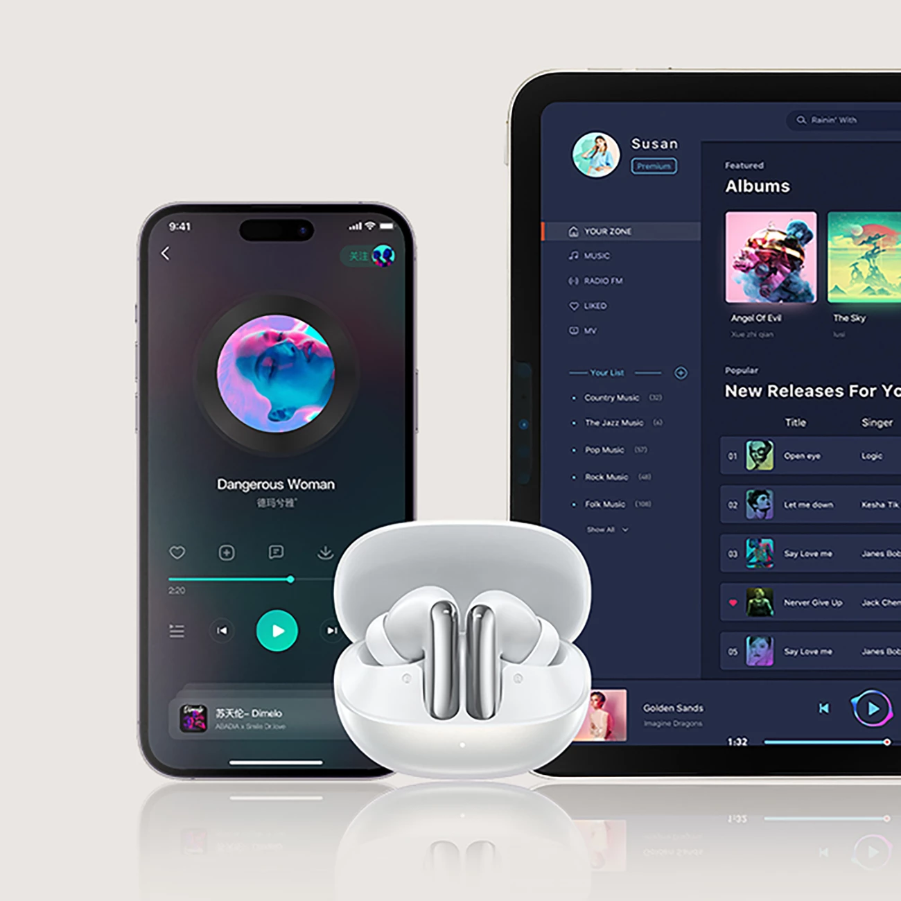 Kufje TWS QCY MeloBuds N20, ANC hibrid 50 dB, Bluetooth 6.0, 40 h, të bardha, set me kuti karikimi
