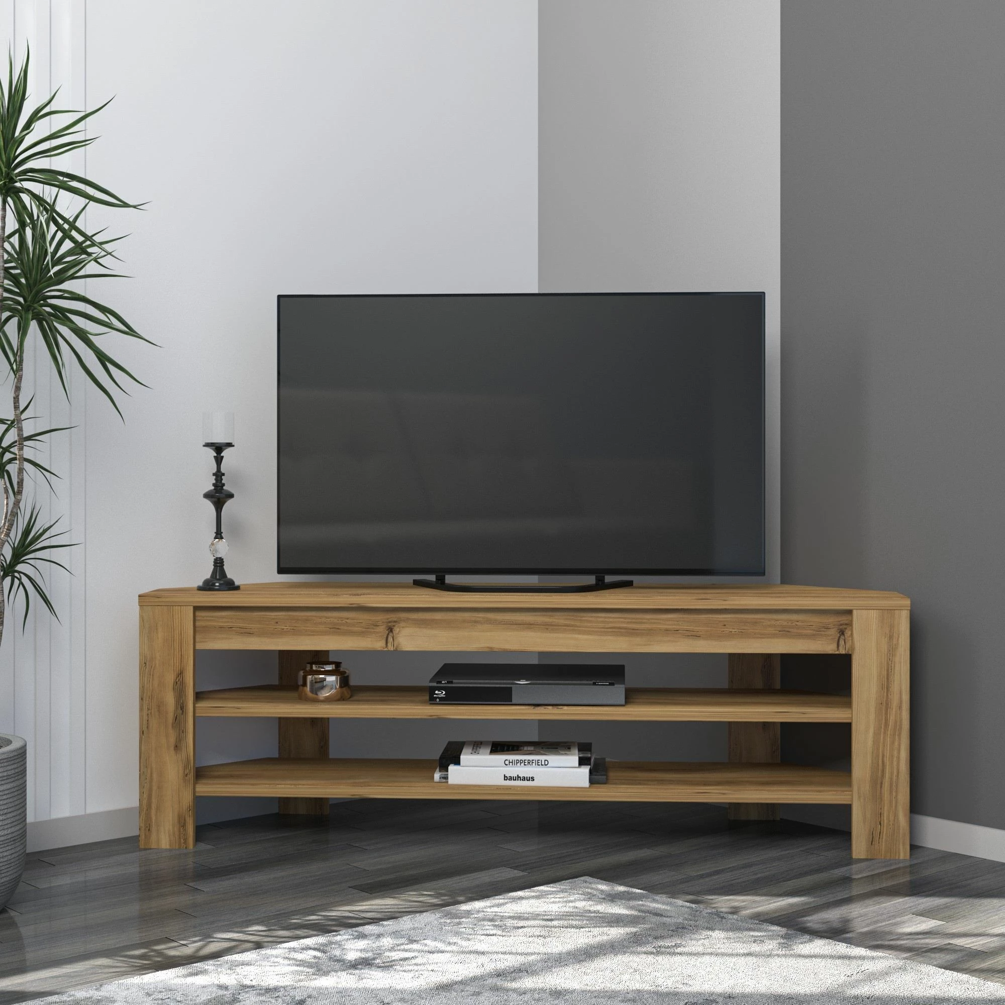 Komodë për TV, këndore, ngjyrë lisi, Hanah Home