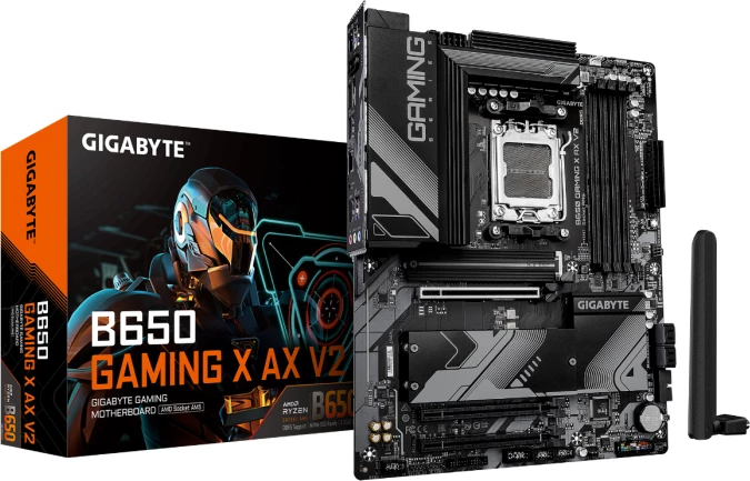 Pllakë amë GIGABYTE B650 GAMING X AX V2 ATX AM5 DDR5 WiFi 6E 2.5GbE, e zezë, me antena WiFi