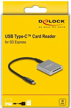 Lexues kartelash DeLOCK USB Type-C për SD Express (SD 7.1), 10 Gbit/s, alumin, gri