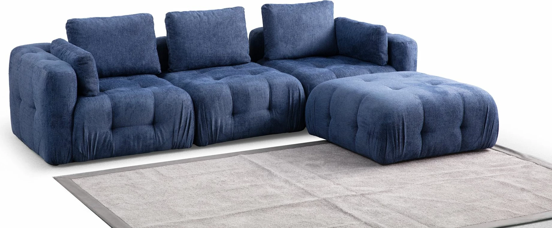 Këndare Amaris 3 vende me pouffe, ngjyrë navy blue