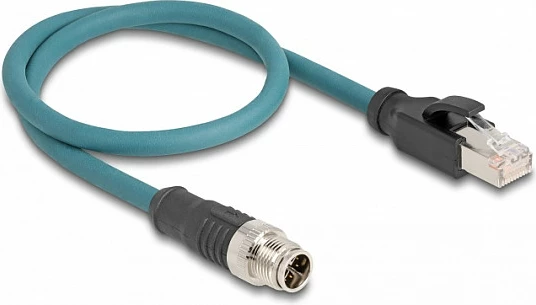 Kabllo adapter rrjeti DeLOCK M12 X-coded 8-pin në RJ45, 0.5 m, turkeze