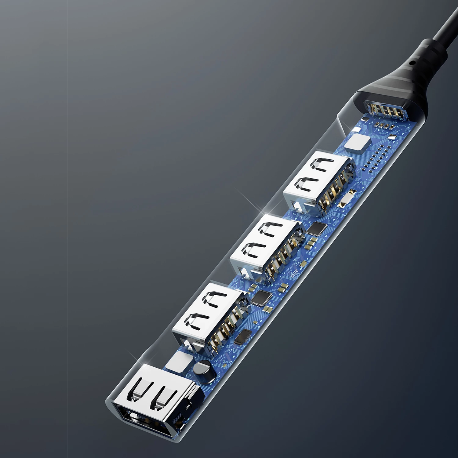HUB Dudao A16T, 4x USB-A (3x USB2.0, 1x USB3.0), USB-C, 6.3cm, zi