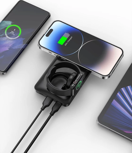 Powerbank magnetik 3-në-1 VEGER MagMulti W1156 10000mAh PD 20W, i zi