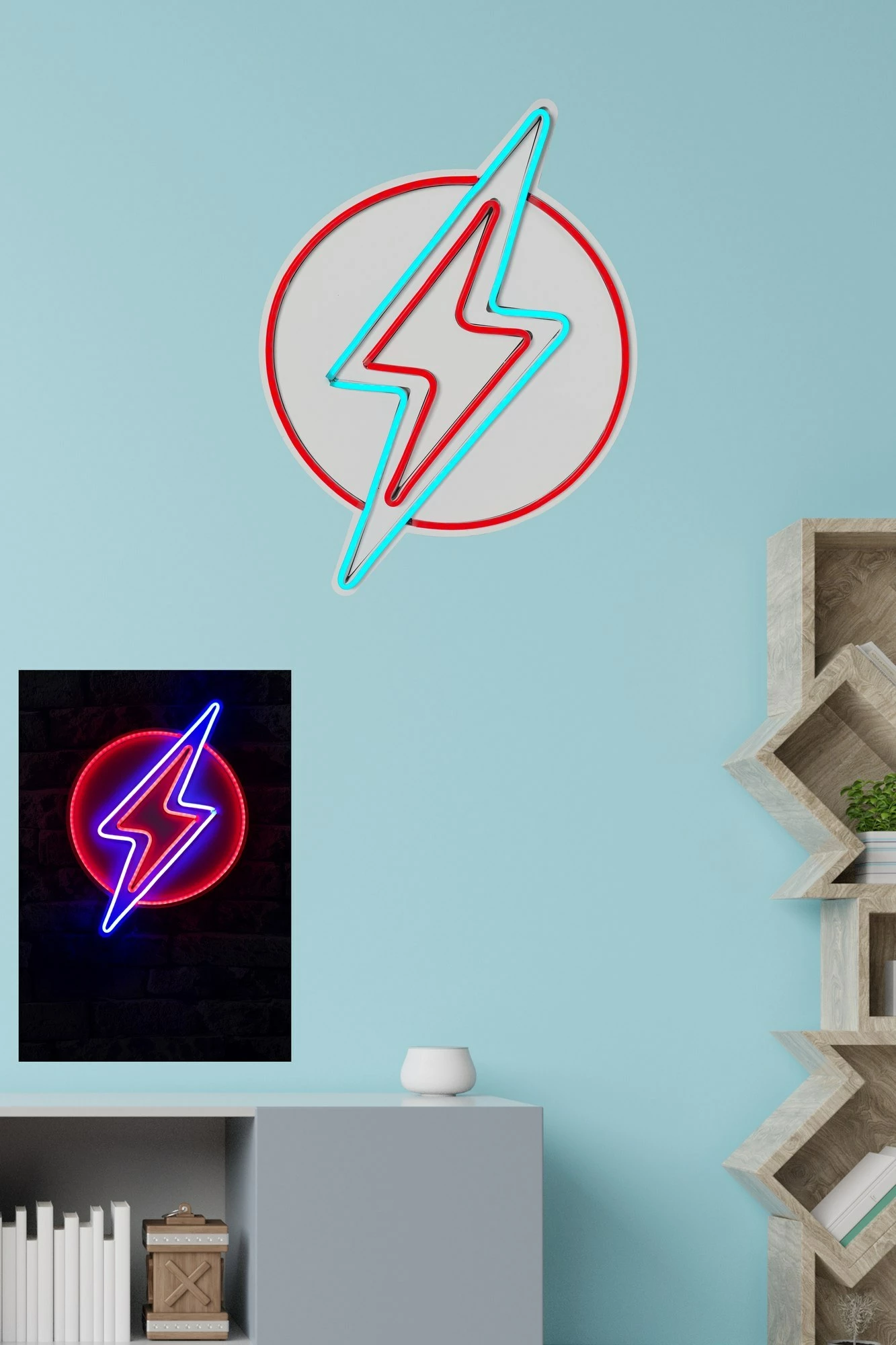 Dritë dekorative LED plastike, formë rrufeje, e kuqe dhe kaltër, Wallity, 29x40x2cm