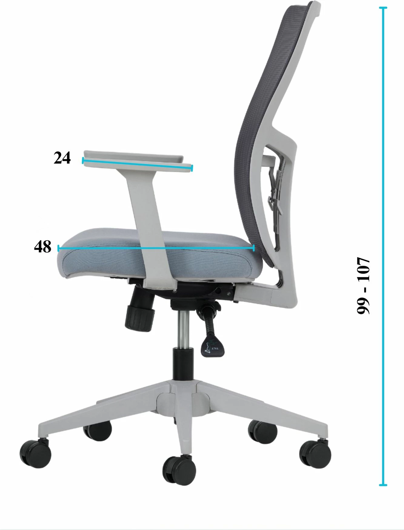 Karrige zyre Skye Decor, mbështetje mesit, 108 cm, ngjyrë gri