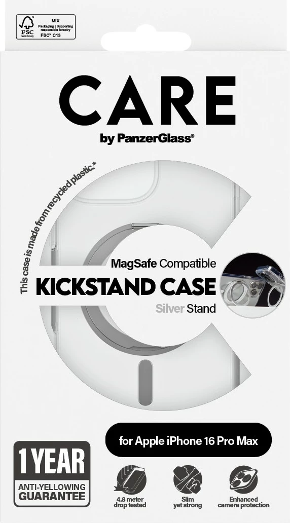 Mbështjellës PanzerGlass CARE Feature me Kickstand MagSAFE për iPhone 16 Pro Max, transparent