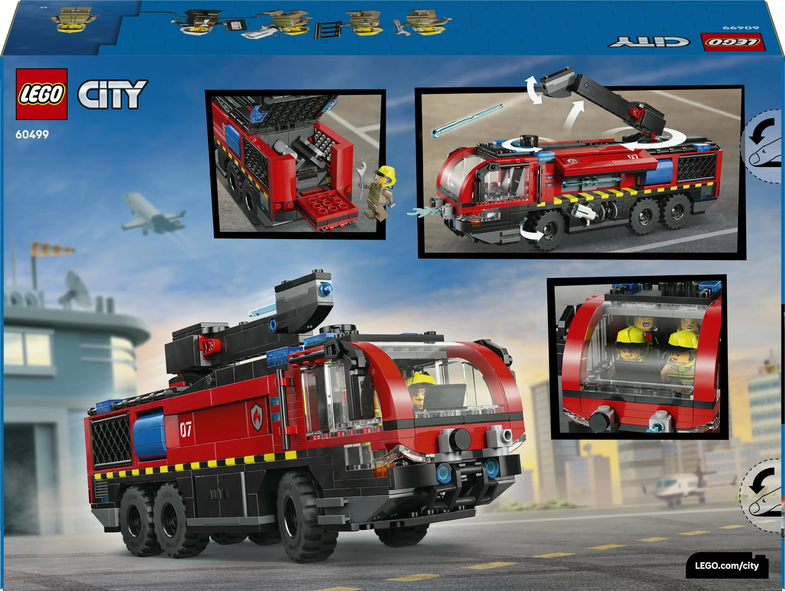 Set LEGO City Airport Fire Truck 60499, 691 copë, i kuq, me 4 minifigura