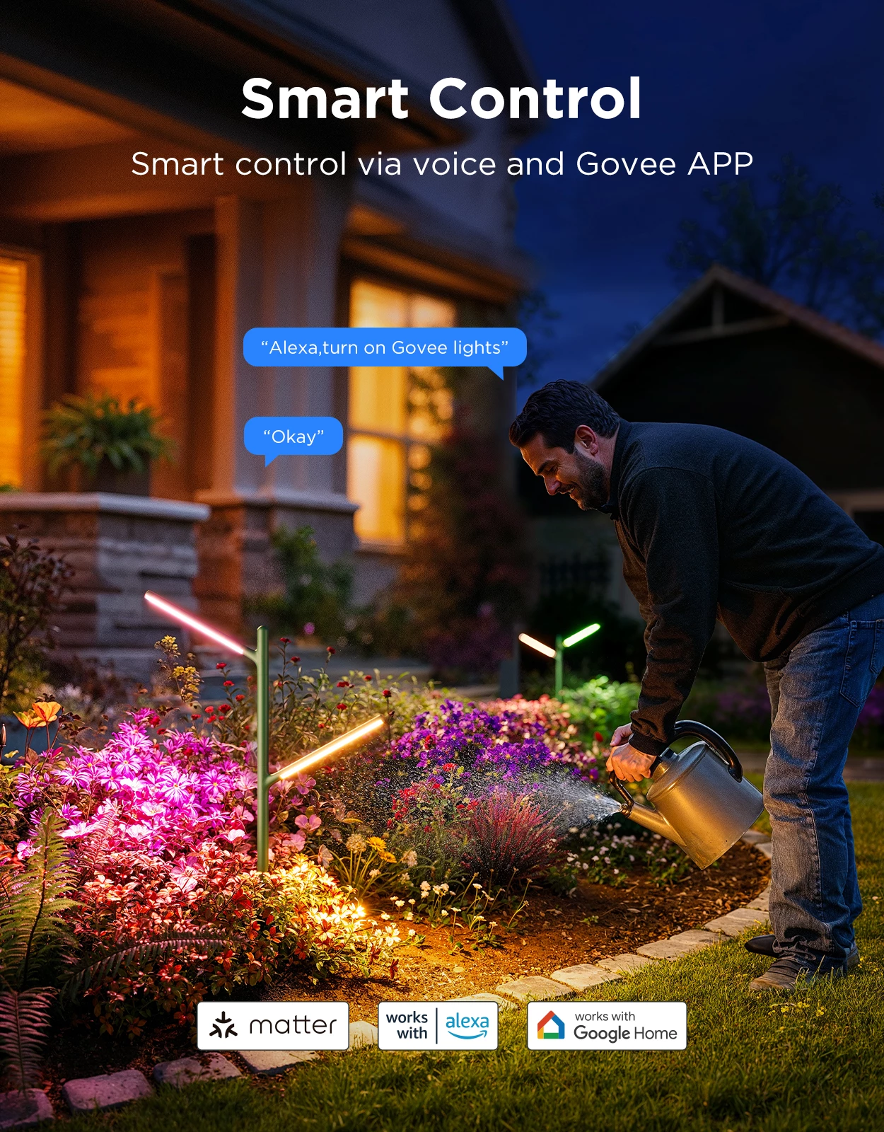 Drita kopshti outdoor Govee Outdoor Garden Lights RGBWWIC 1100 lm, Matter/Alexa/Google, set 2 copë