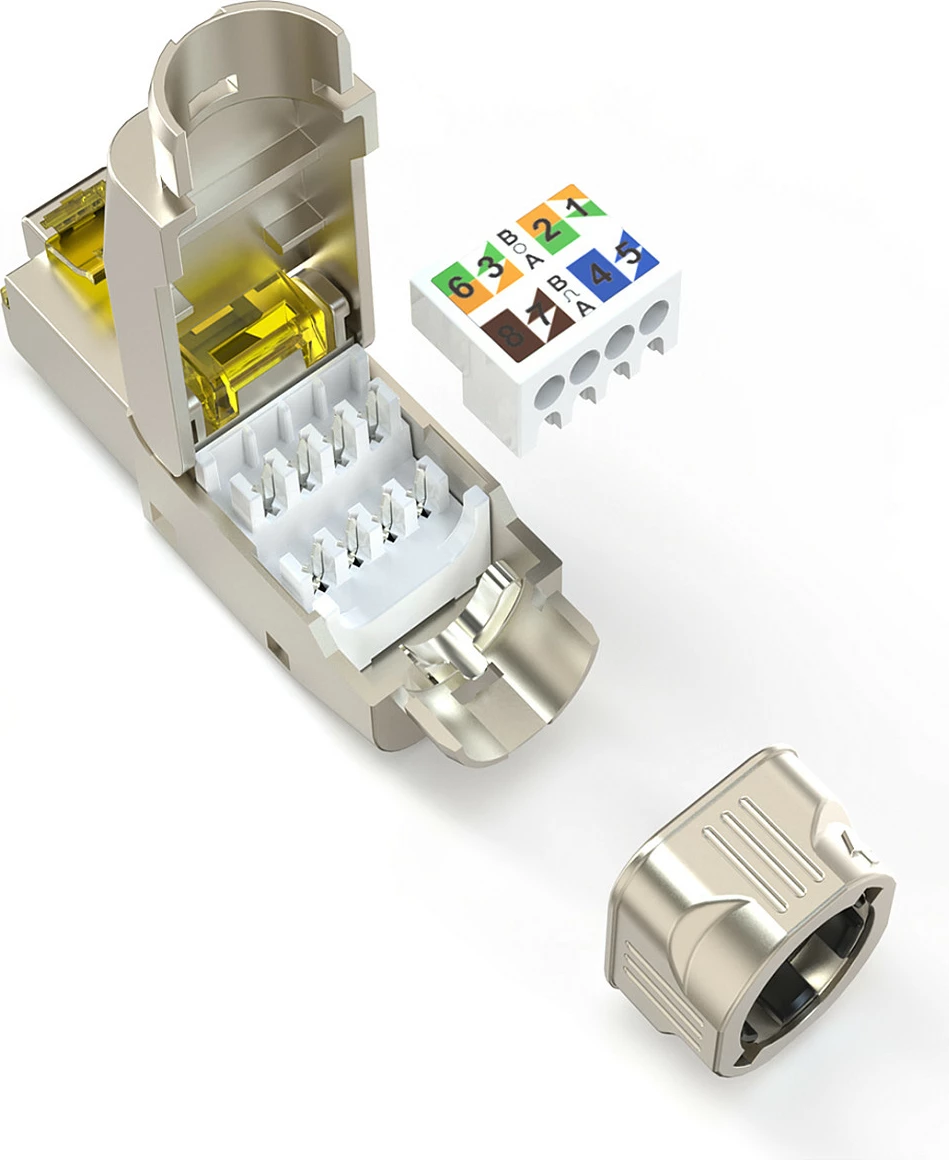 Konektor RJ-45 Digitus Cat 8.1, shielded, montim pa vegla, PoE++, argjend/verdhe