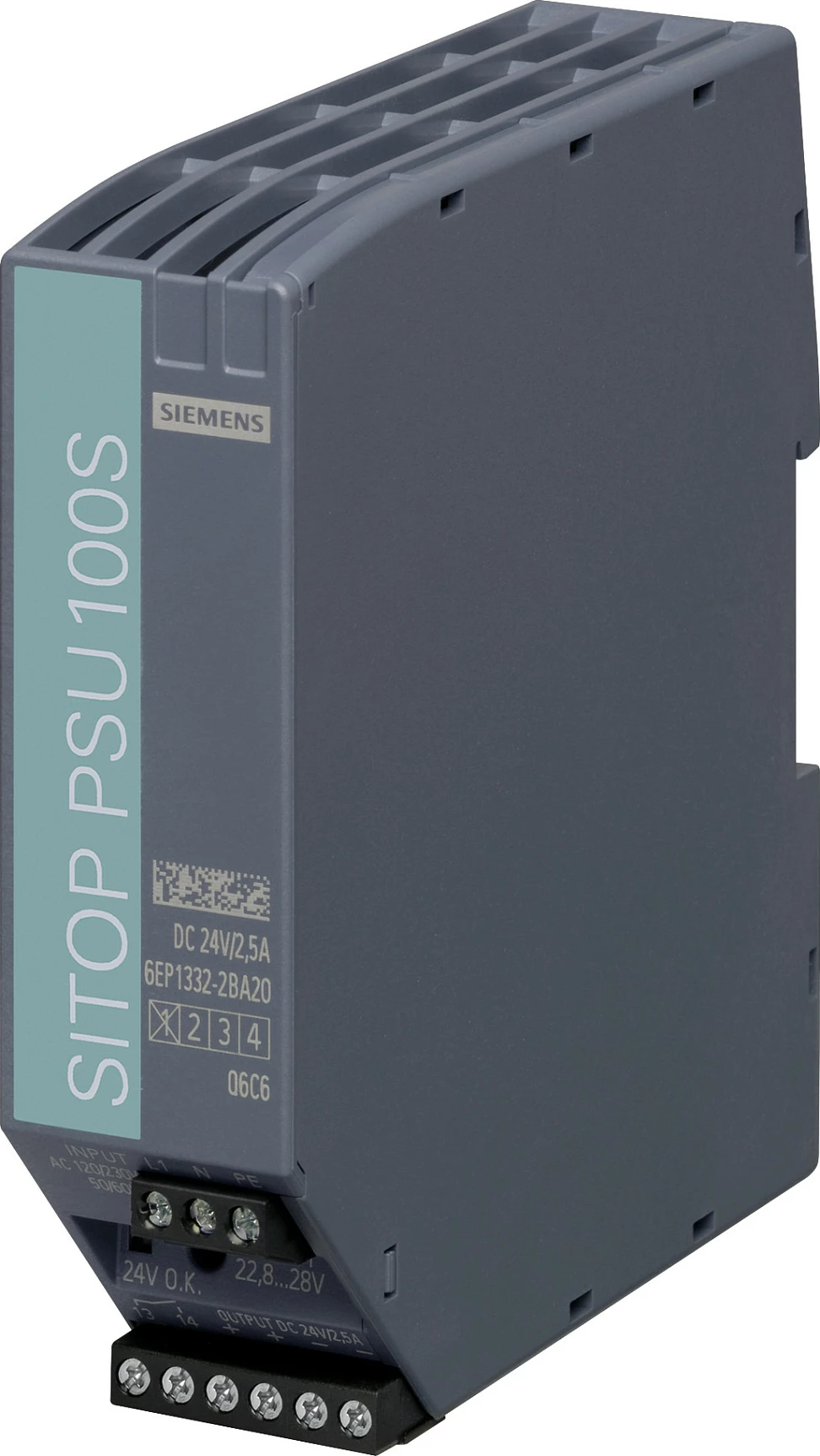 Furnizues rryme Siemens SITOP PSU100S 6EP1332-2BA20, 24V 2.5A 60W, hyrje 120/230VAC, gri