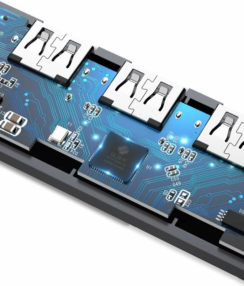Kasë USB HUB Ugreen CM219 50985, 4x USB 3.2 Gen 1, me port micro USB për rrymë, Gri