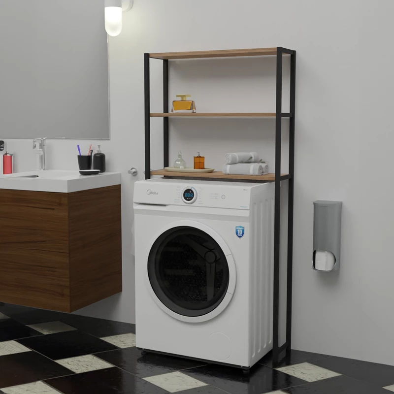 Kabinet për lavanderi Bothy melaminë lisi-metali i zi 70x21x150cm