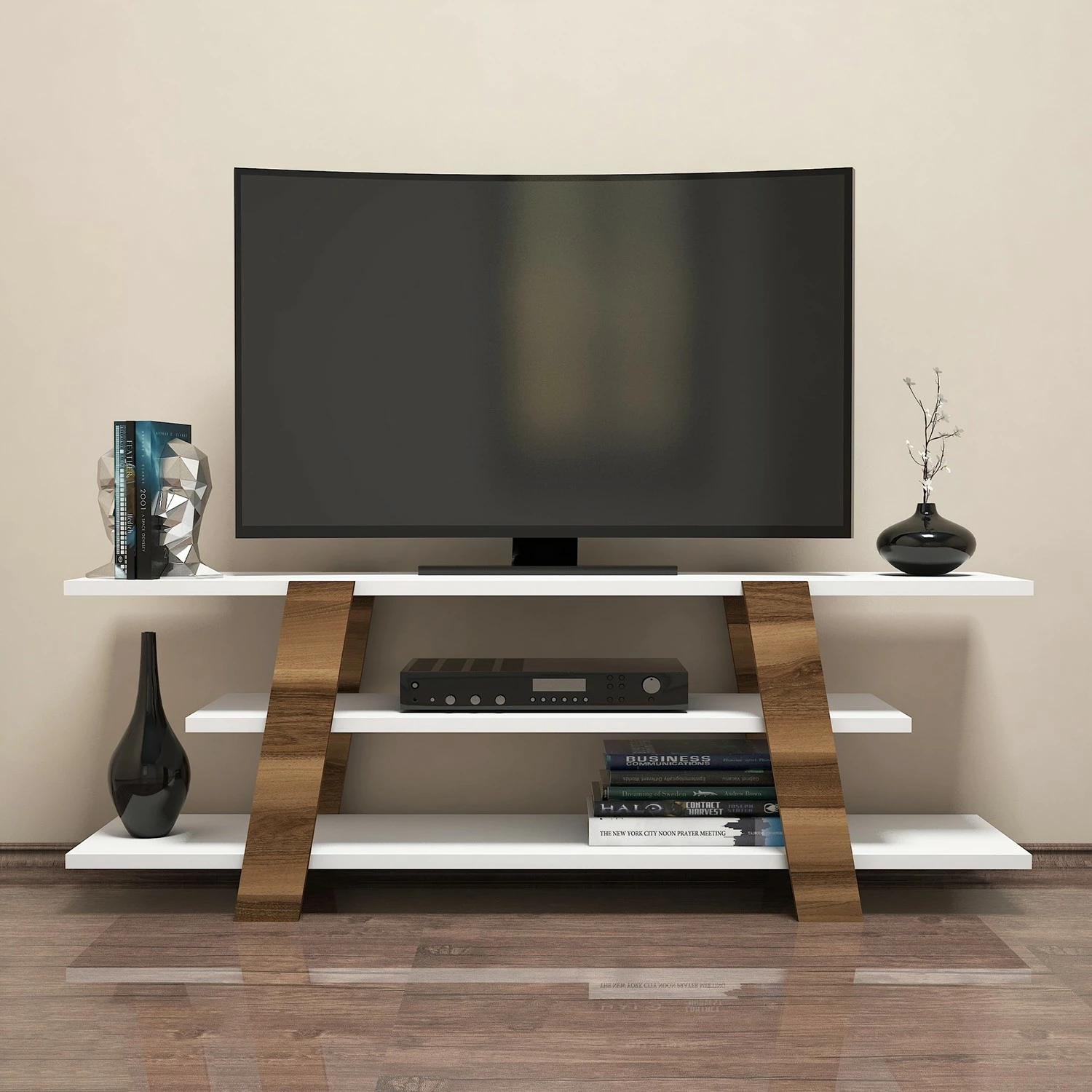 Komodë TV Hanah Home, ngjyrë arrë dhe e bardhë, Flower