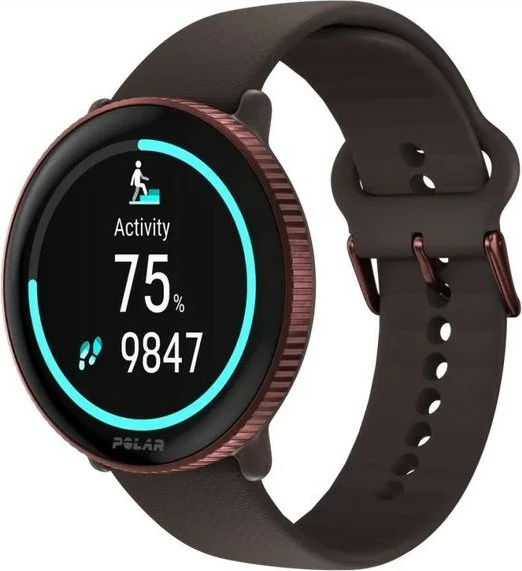 Smartwatch Polar Ignite 3 Titanium, rrip silikon/lëkurë, kafe