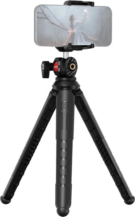 Tripod mini fleksibël Neewer TP35, me telekomandë Bluetooth, ngarkesë 2 kg, i zi, set me adapter për action camera