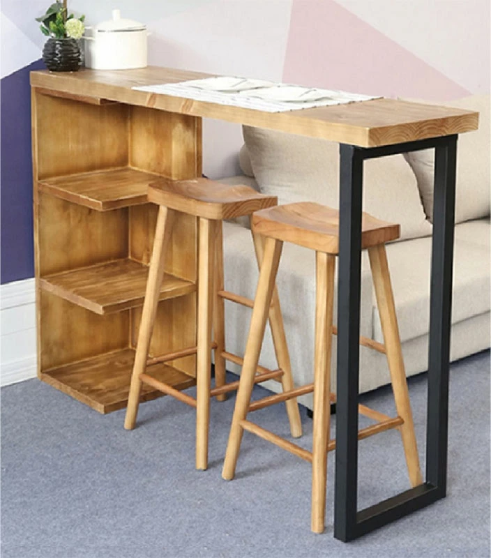 Tavolinë Bar Collins, dru pishe natyrale, 35mm, natyrale-zi, 139x29x90cm