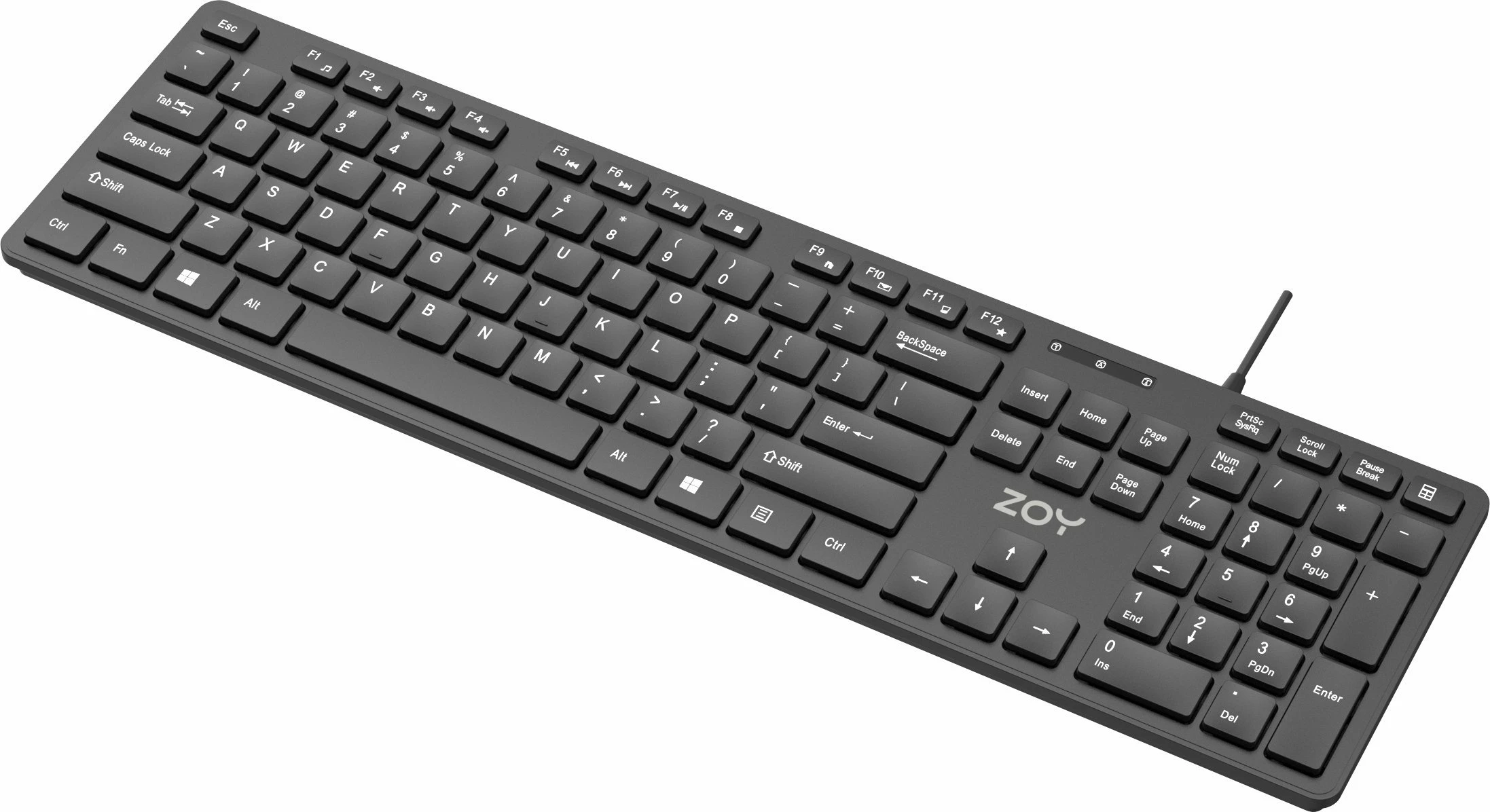 Klaviaturë ZOY ZKB800, USB me kabllo 1.4 m, layout US, 106 taste, membranë e qetë, e zezë