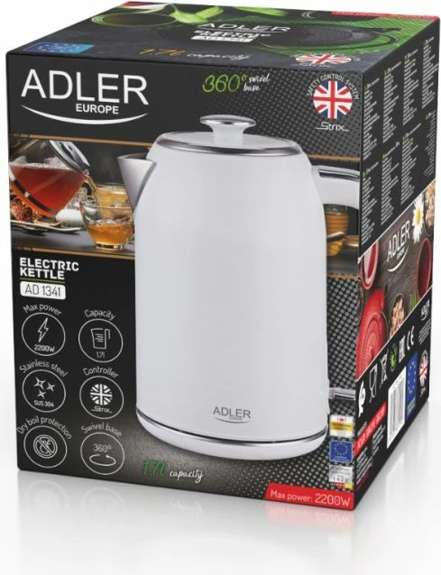 Çajnik elektrik Adler AD1341 1.7 L 2200 W STRIX, bardhë
