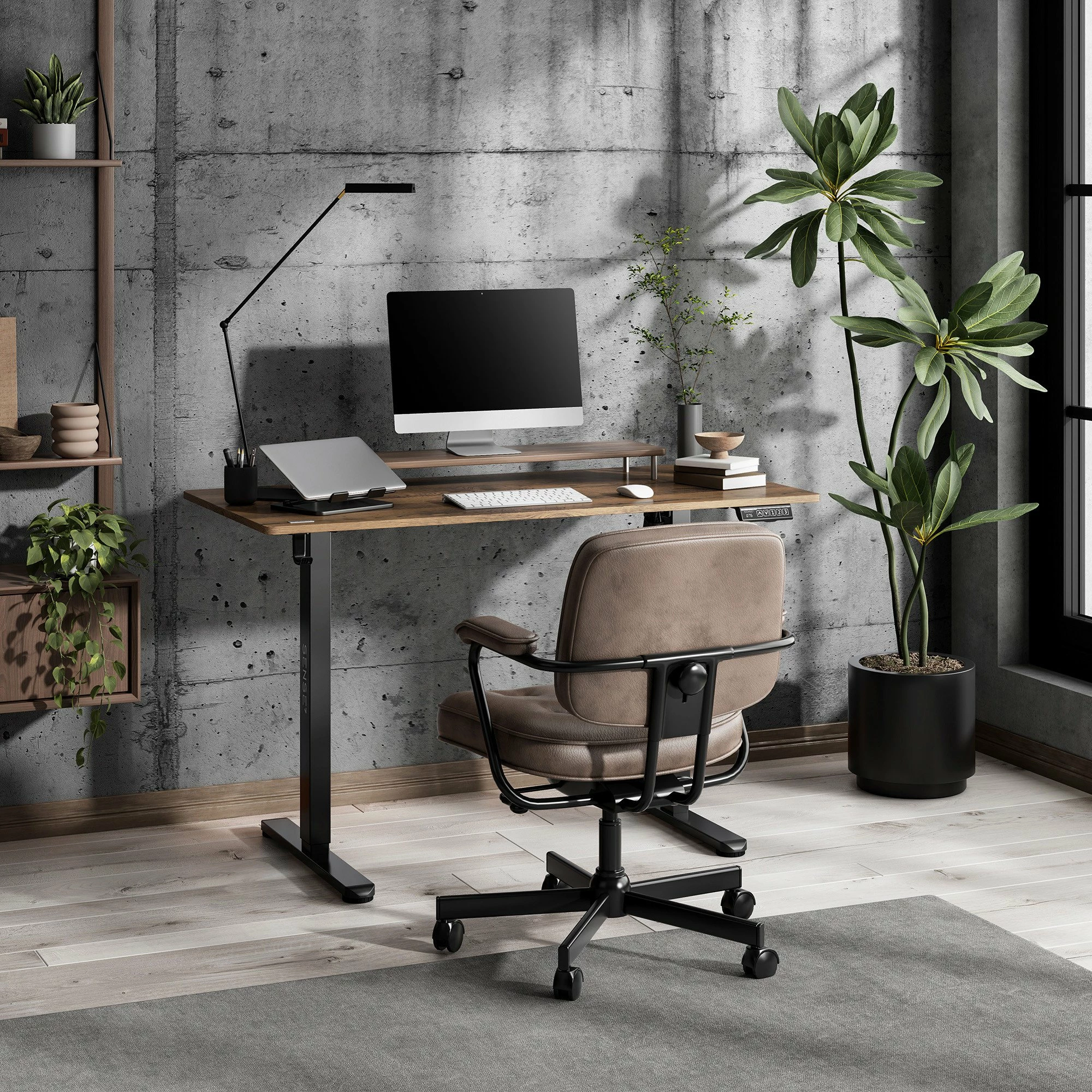 Tavolinë elektrike SENSE7 NOJO LIGHT 120x60 cm, rregullim lartësie 72-118 cm, kafe e errët