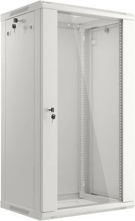 Kabinet RACK LANBERG 19" 22U 600x450, i varur në mur, derë xhami, gri
