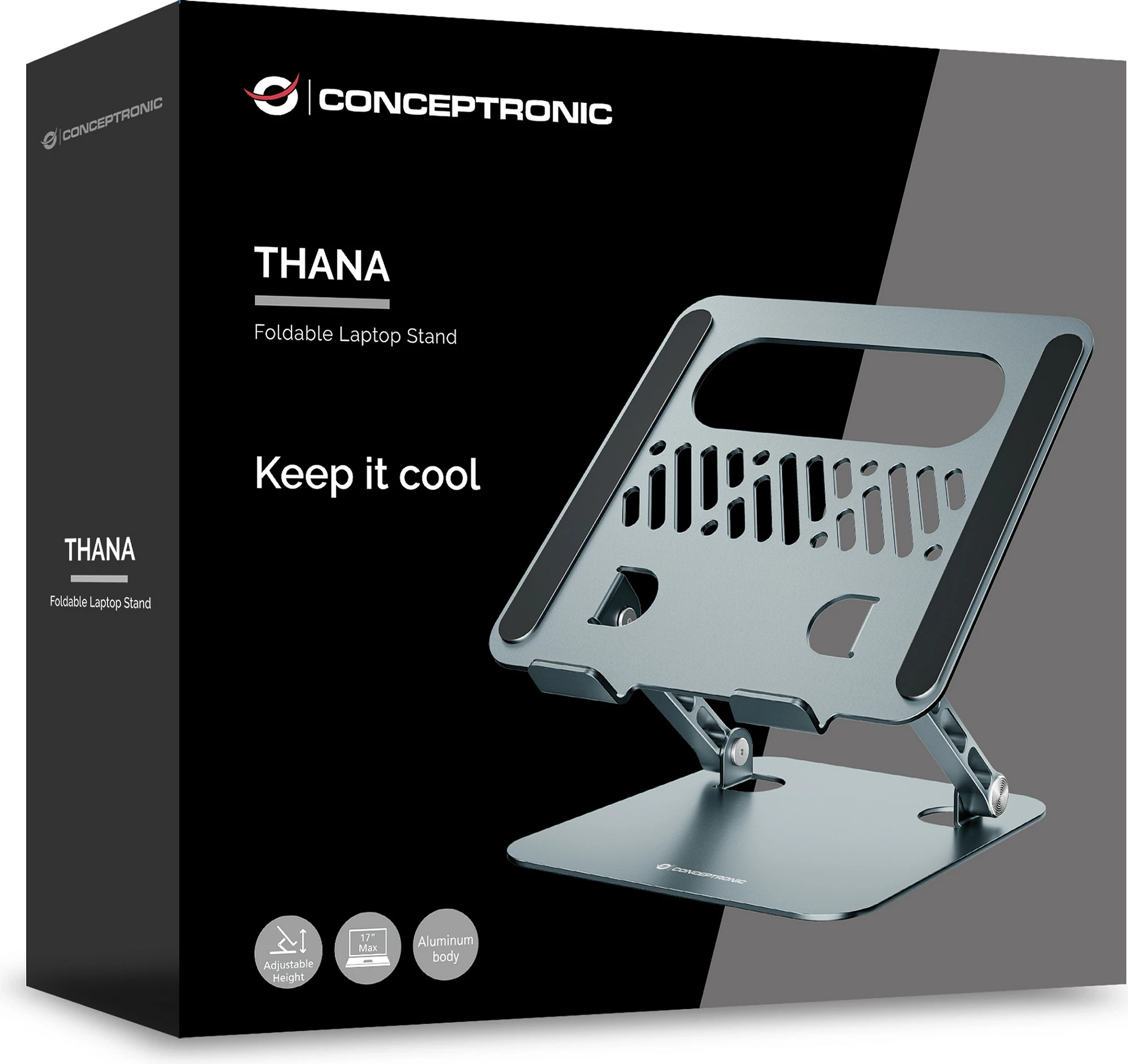 Mbajtëse laptopi Conceptronic, e palosshme, e rregullueshme në lartësi, deri 17", gri