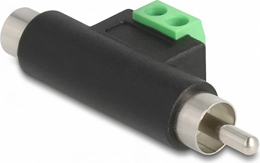 Adapter RCA mashkull + RCA femër në terminal bllok DeLOCK, plastik, -40°C deri 105°C, i zi/jeshil