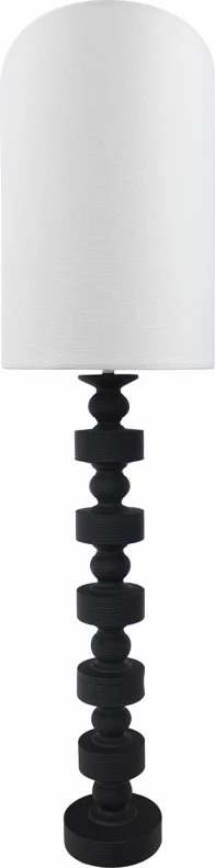 Llambë dyshemeje JASIEL, polirezine e zezë, abazhur liri i bardhë, 34x34x131cm